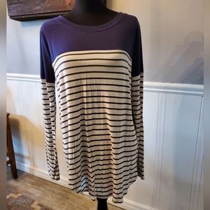 Navy and Striped Long Sleeve Shirt - Size Large